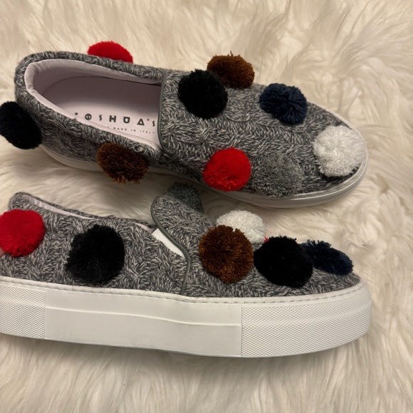 NEW❗️Joshua Sanders Grey Wool Blend Pom Pom Slip On Sneakers - Picture 8 of 9